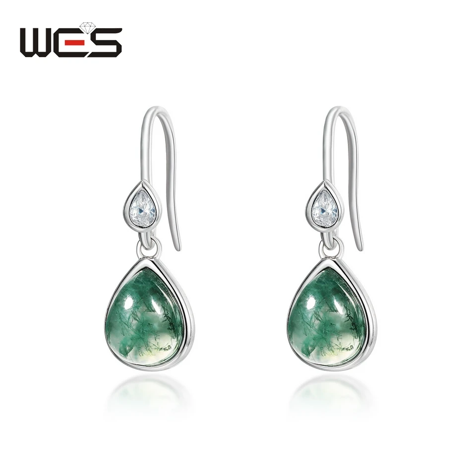 أقراط قطرة ماء من الفضة الإسترلينية للنساء ، عقيق طحلب طبيعي ، عقيق ، توباز ، كوارتز وردي ، هدايا خطبة عيد الميلاد #5