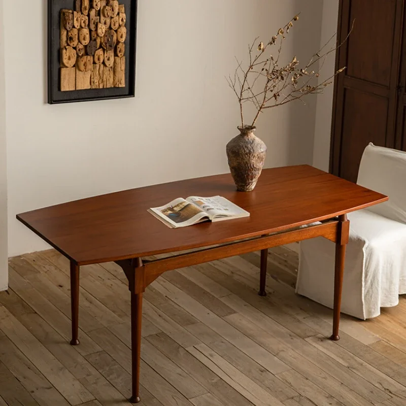 Table à manger médiévale en bois massif, table rectangulaire en teck wabi wind, bureau de maison chez l'habitant