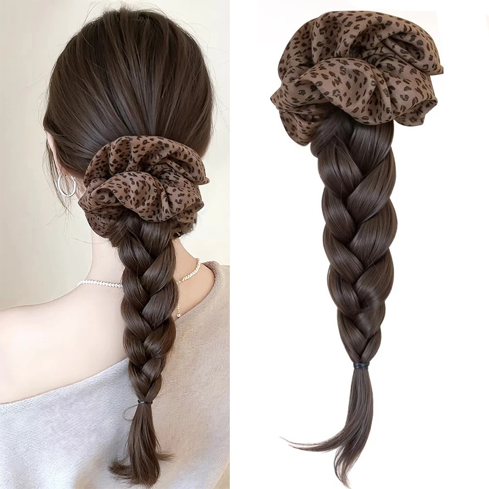 

Korean Leopard Print Claw Clip Braided Ponytail Synthetic Hair Heat Resistant Hair Accessories Women Daily Party Fashion
