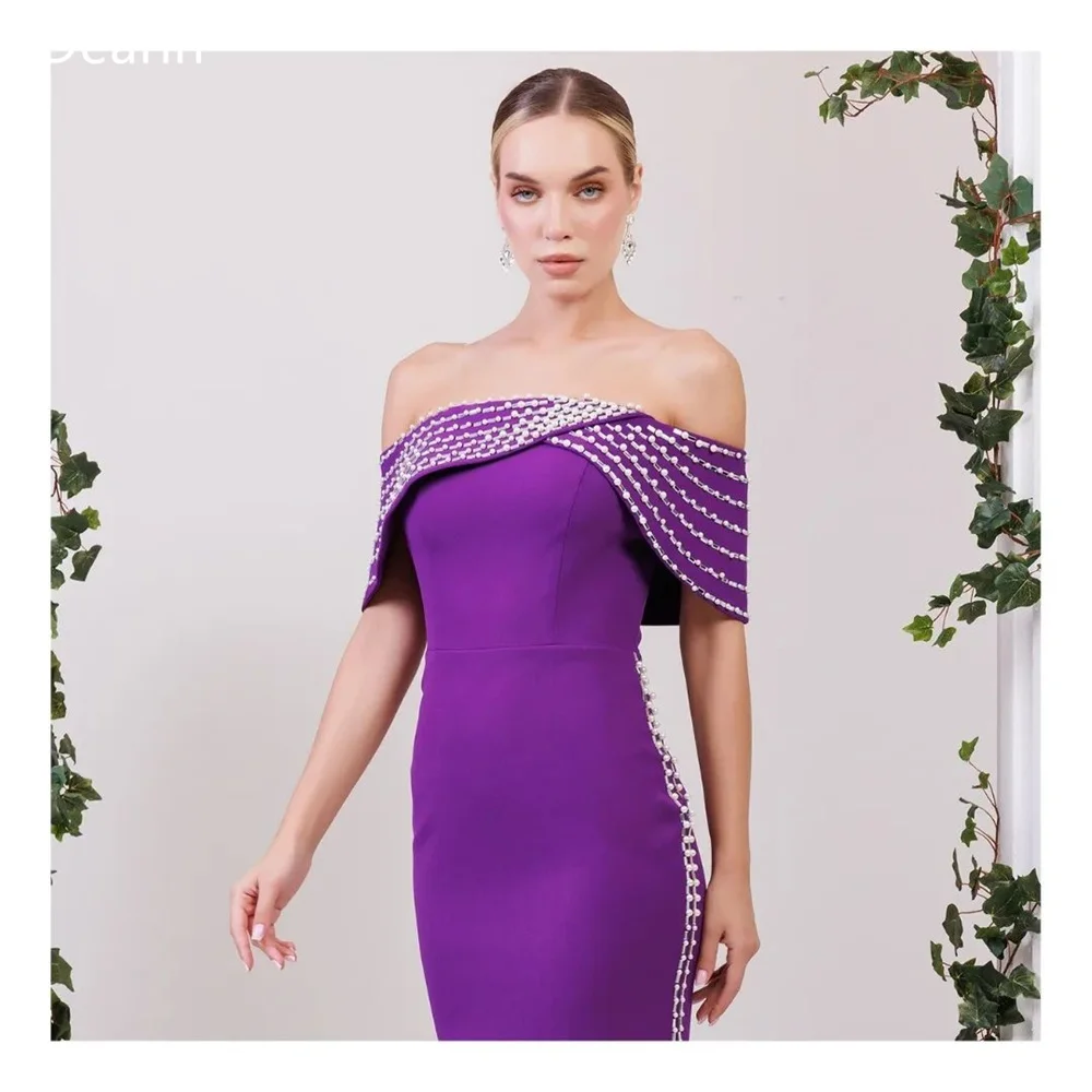 Customized Women Formal Gown Prom Dearin Off-the-shoulder Column Ankle Length Skirts Beading Bespoke Occasion Dresses Evening Dr