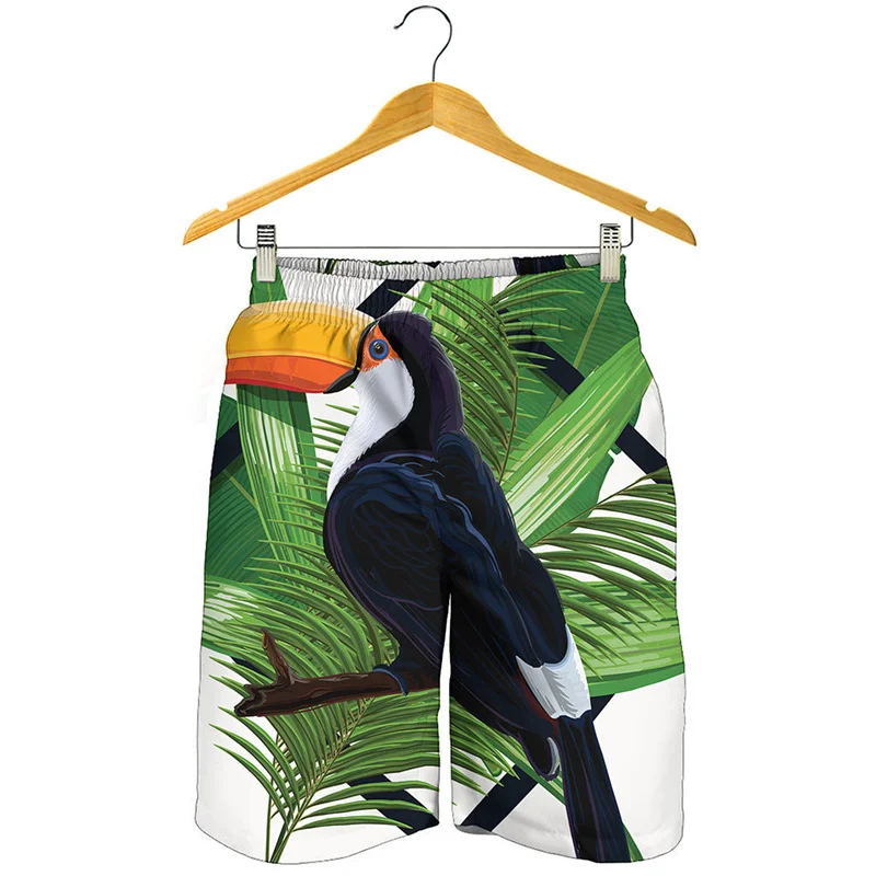 Tropical Parrot Graphic Beach Shorts Men 3D Printed Toucan Hawaiian Surf Board Shorts Summer Oversized Quick Dry Swimming Trunks