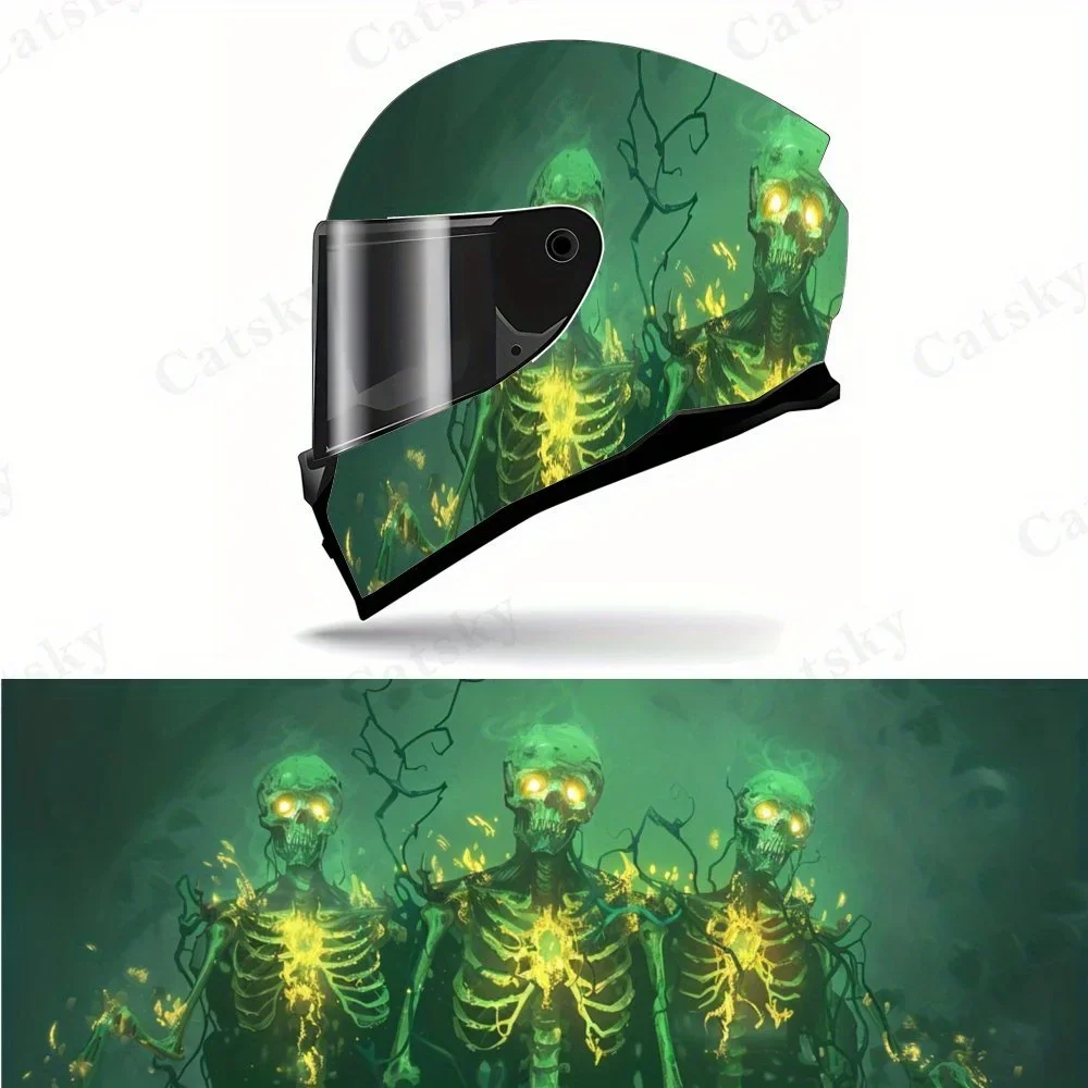 

Mysterious and Thrilling Green Skull Ghost Motorcycle Helmet Vinyl Wraps Decal, Self-adhesive Waterproof Helmet Decoration, DIY
