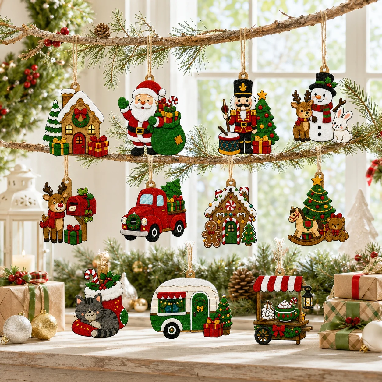 11個入り 2Dフラットクリスマスフェルトオーナメント、クリ - Home Decor Diy のレビューと価格
