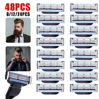 8-48PCS Stainless Steel Blade Sharp 3 Layer Safety Razor for Gillette Mach 3 Manual Razor Blades Replacement Refills Blades