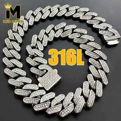 19mm Top-Quality 316L Stainless Steel Cuban Chain Necklace For Men Women Full Bling Zircon Goth Hip Hop Jewelry Free Shipping