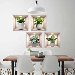 Vinyl Decal Bonsai Wall Sticker Poster  Removable 3D Green Leaves Plant Wallpaper Peel And Stick for Kitchen Living Room Decor