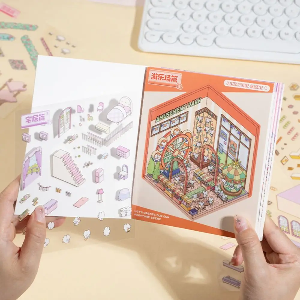 

6Sheets Scenes 3D Landscape Sticker Book Stacking Pasting 3D Stereoscopic Effect Miniatures Scene Stickers DIY