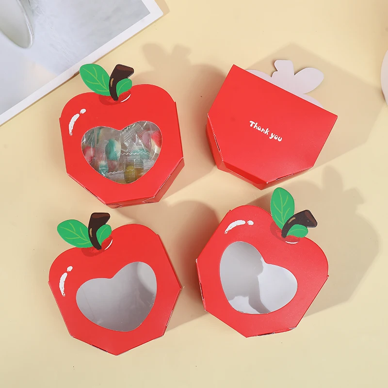 5 Stück Apfelfenster-Süßigkeitsboxen, Herz-Winow-Geschenkbox, Mini-roter Snack, süßer Papierhalter für Schule, Geburtstag, Hochzeit, Mitbringsel
