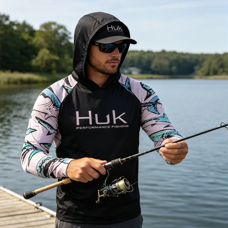 

2026 Fishing Hoodie Shirt Men Long Sleeve Sun Protection Jersey Surfing Performance Fish Gear Beach Tops Wear