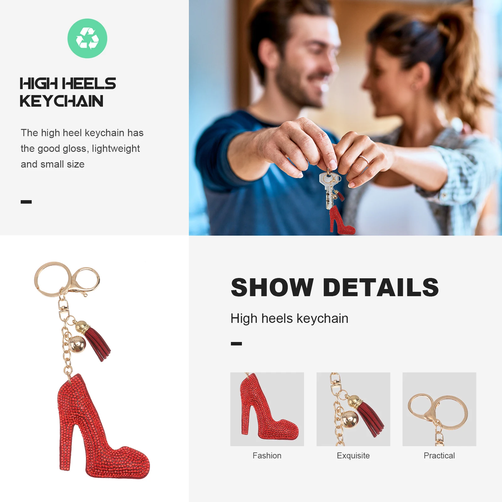 High Heel Keychain Crystal Shoe Key Holder Lightweight Bag Pendant Key Ring Decoration Glossy Durable Small Size Stylish