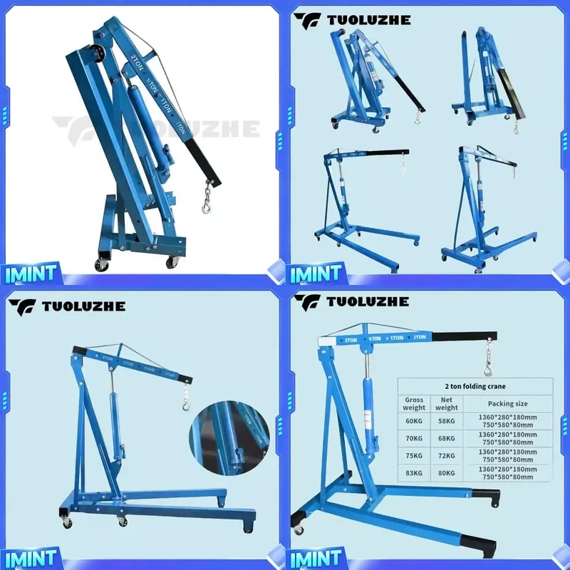 2-ton Foldable Blue Car Engine Lifting Tool Hydraulic Crane Machine Shop Crane