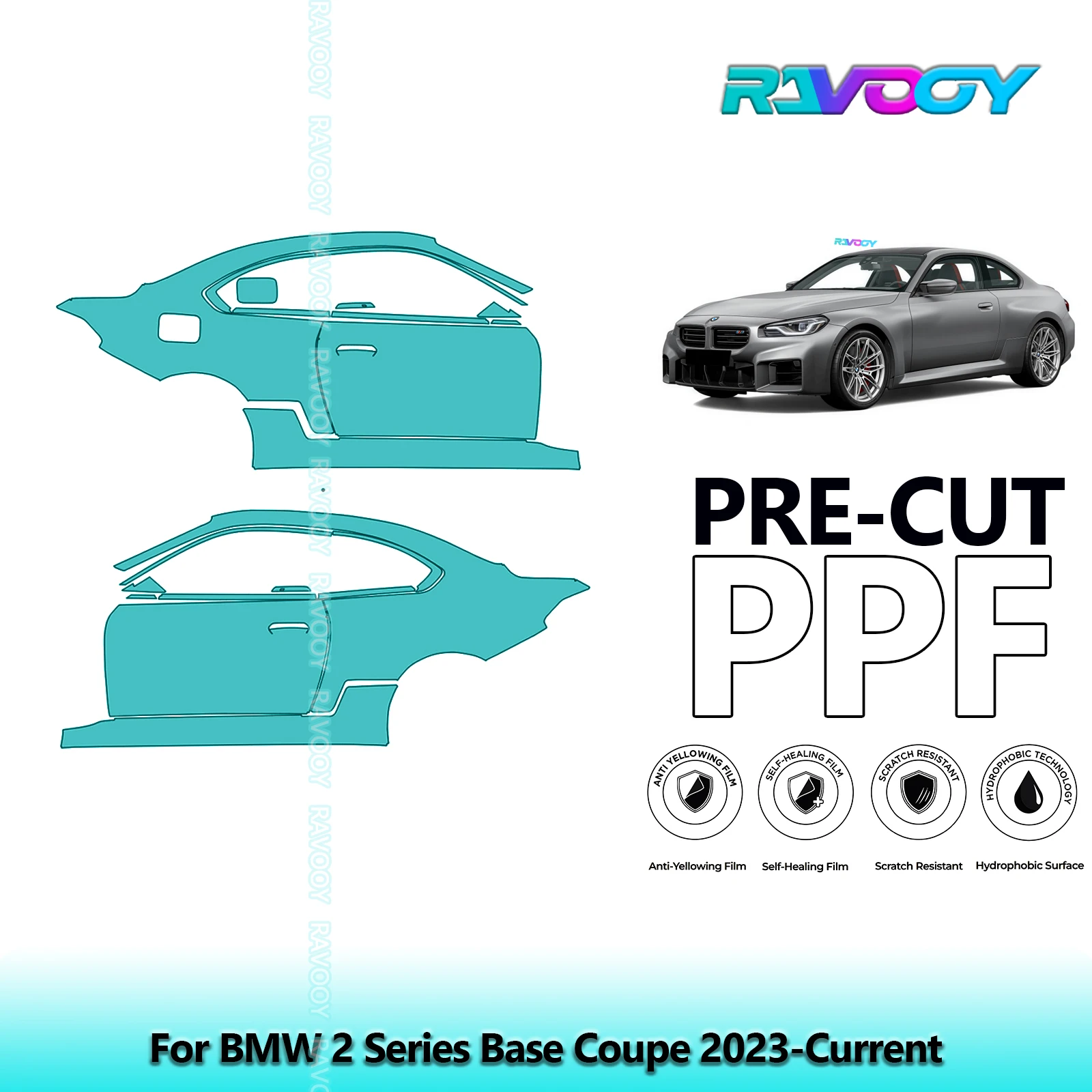 

For BMW 2 Series Base Coupe 2023-Current 8.5mil Clear Matte Pre-Cut PPF Door & A/B Pillar Kit TPU Paint Protection Film Set