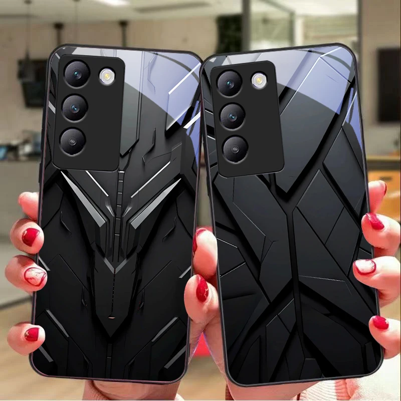 Super Armor Black For Y72 33S 11 03 36 96 Lite 35 16 Iqoo 12 V40 SE 5G 29 40 21 30 X80 Pro Vivo Tempered glass phone case black