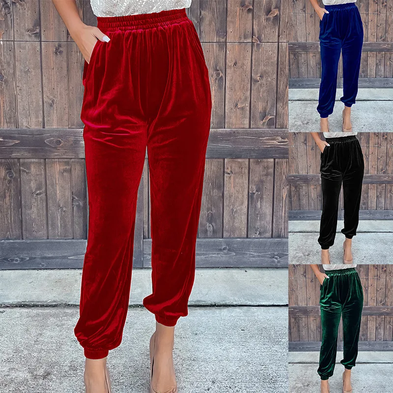 Nuovi pantaloni da donna in europa e negli stati uniti pantaloni dritti in tinta unita elastico in vita pantaloni casual con coulisse femminili