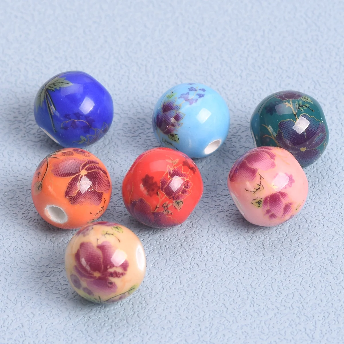 10pcs Flower Painting 12mm Round Ceramic Porcelain Loose Beads For Jewelry Making DIY Bracelet Earring Findings