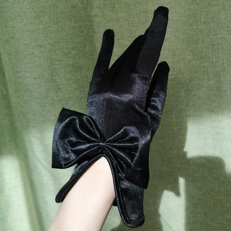 

Elegant Bowknot Short Satin Gloves Wedding Dress Party Decor Gloves Bridal Mittens Hand Photography Props