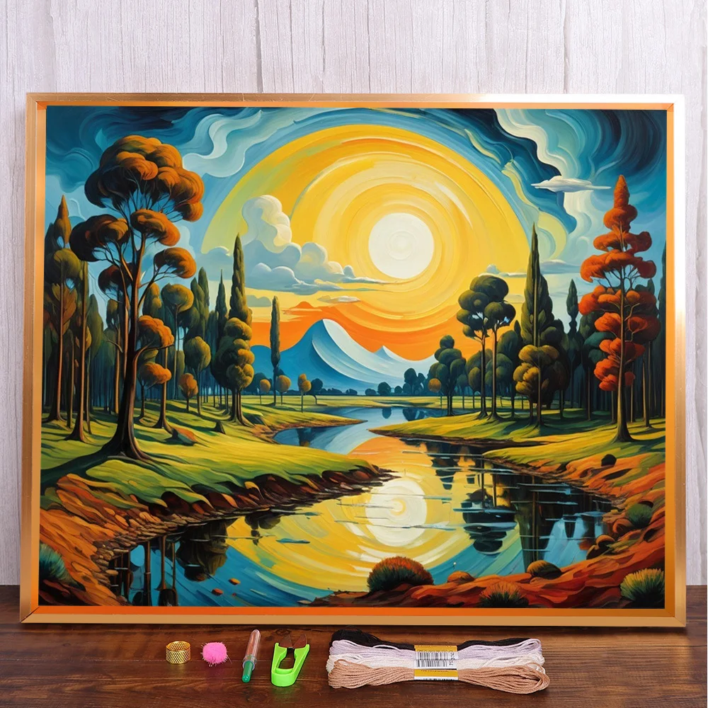 

Fantasy Landscape Printed Cross-Stitch DIY Embroidery Kit Knitting Handmade Handiwork Painting Stamped Different Home Decor