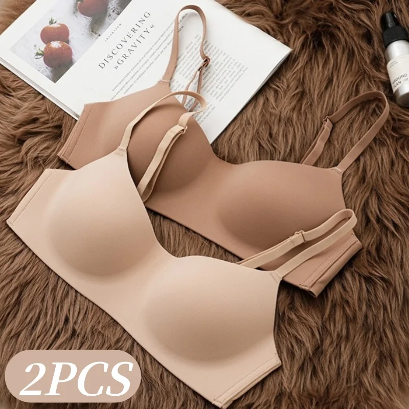 2-teiliges Set Nahtlose U-Ausschnitt BHs für Damen mit Festem Cup, Sexy Dessous für Kleine Brüste, Bequemer Alltags-Bralette