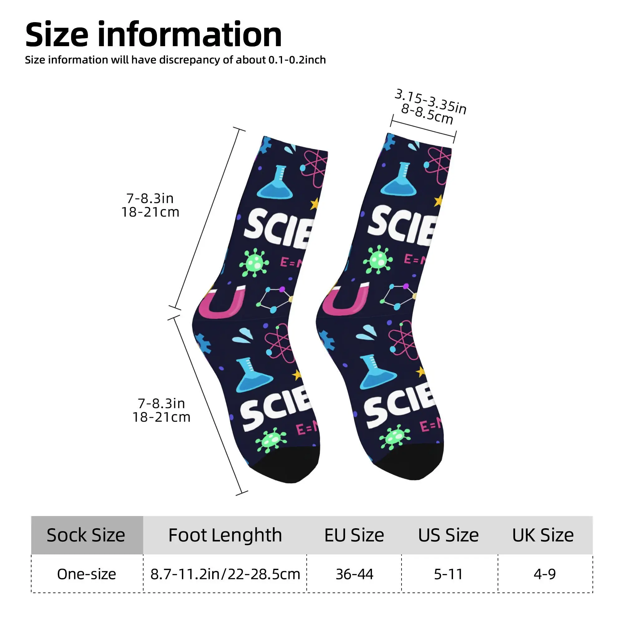 1pc Amazing Science Printed Men's Socks  Novelty Hip Hop Harajuku Pattern Crew Sock Casual Gift