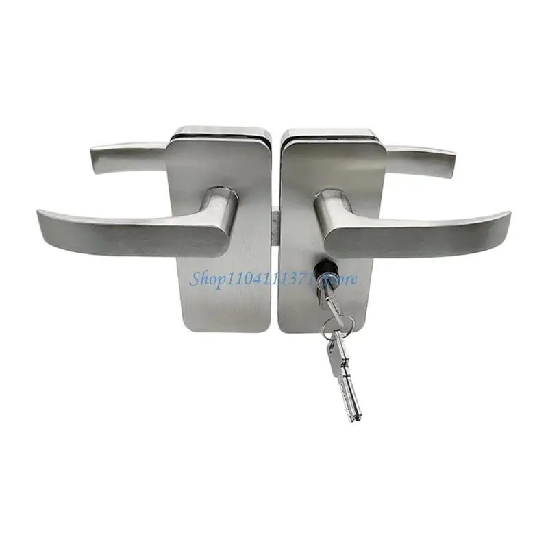 P9FC Bathroom and Office Glass Door Lock Set, Silver Tone Handle Hardware for Home Divider and Sliding Panel Projects
