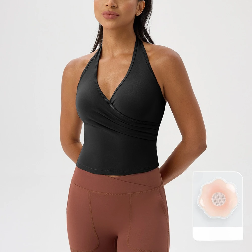 Women's Halter V Neck Yoga Tank Top Nude Feeling Quick Dry Breathable Fitness Running Sports Top view 5