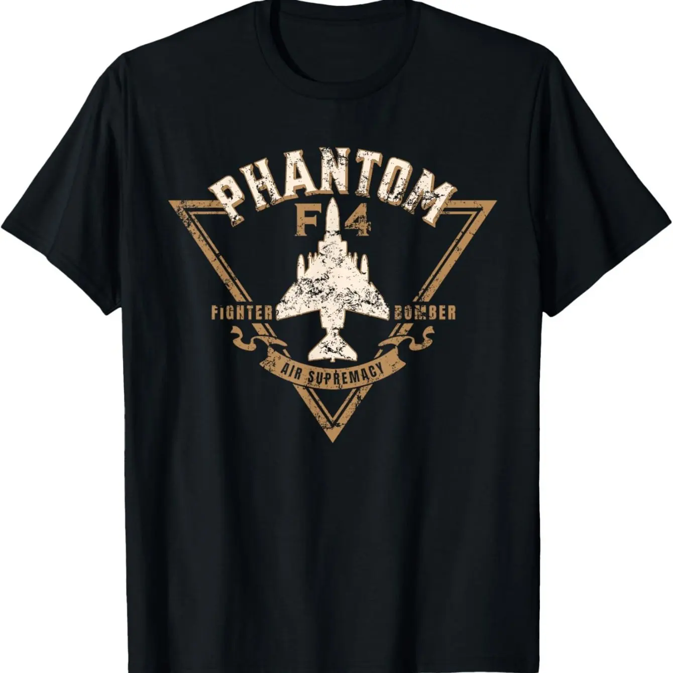 T-Shirt Featuring A Distressed Design of The F-4 Phantom II Fighter Jet Casual Round Neck Tee
