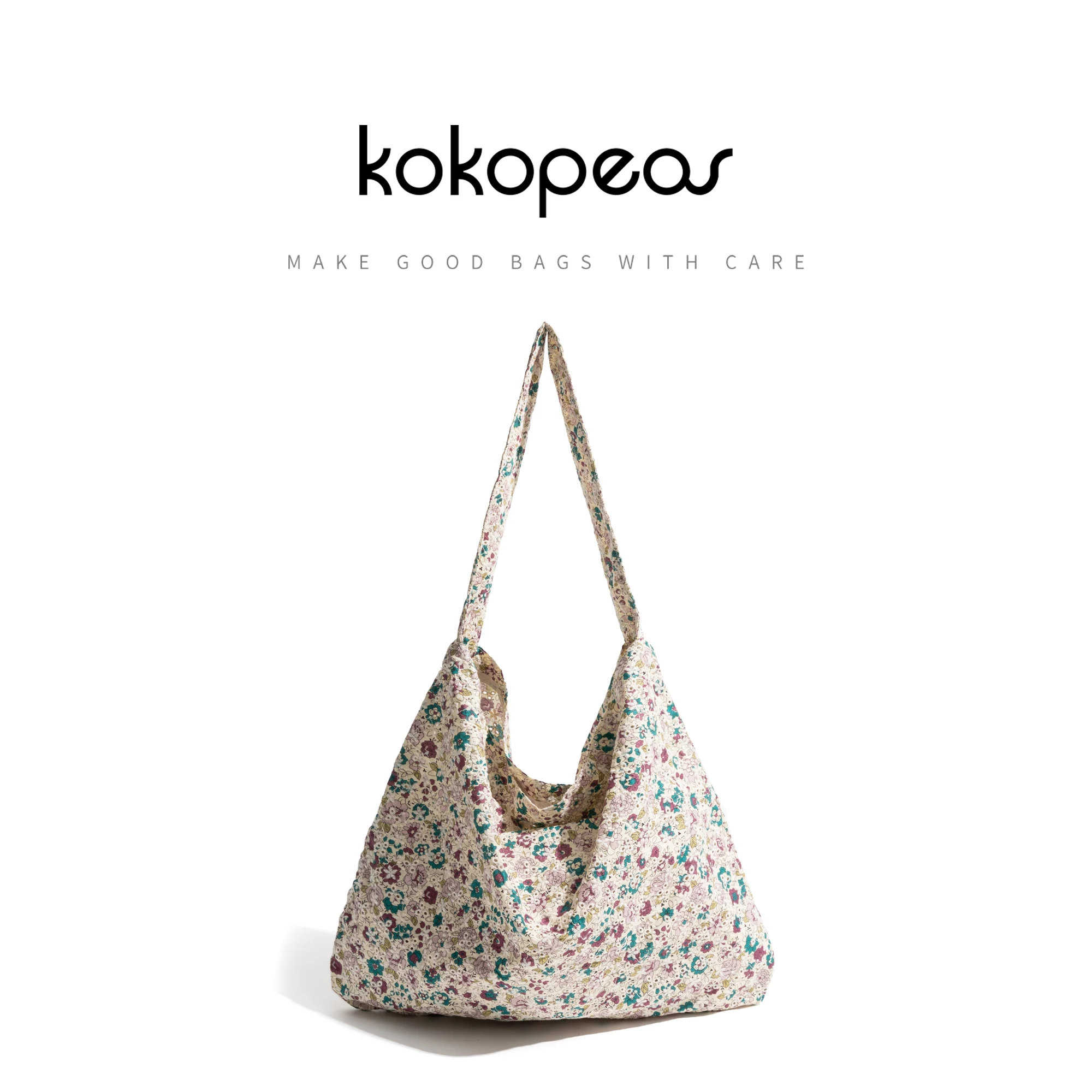 KOKOPEAS Female Floral Graphic Cotton Shoulder Bag Unique Sling Cross Body Bohemian Purse Women Stylish Flower Hobo Pack