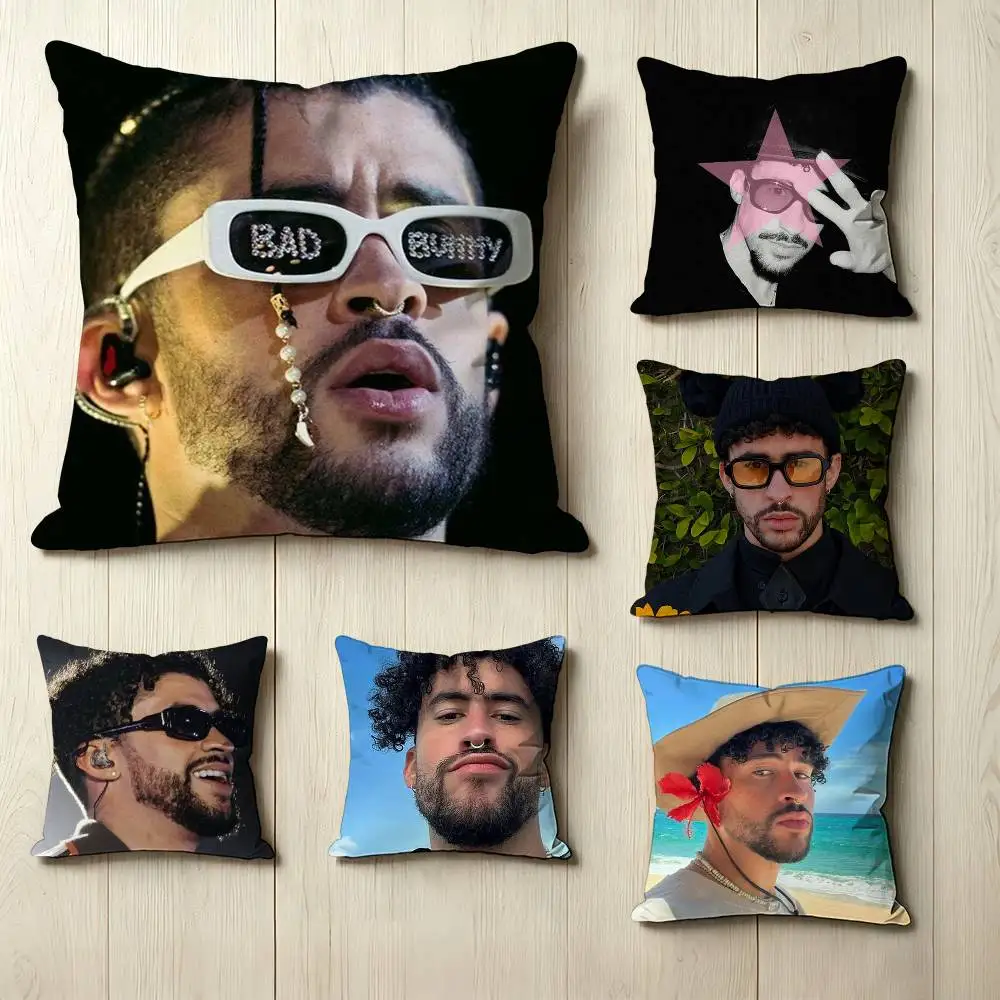

Full-time Latin rapper B-Bad B-Bunny Pillow Case Square Double-Sided Sofa Cushion Cover Bedroom Bedside Pillow