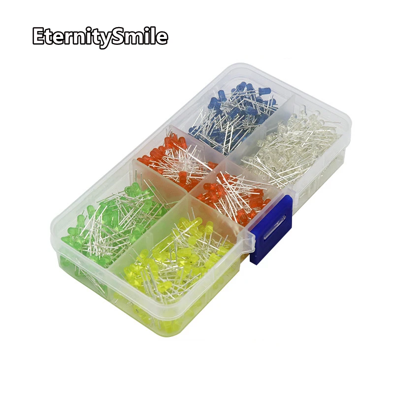 500PCS/Lot 3MM Led Kit With Box Mixed 5 Color Red Green Yellow Blue White Light Emitting Diode Assortment 20PCS Each