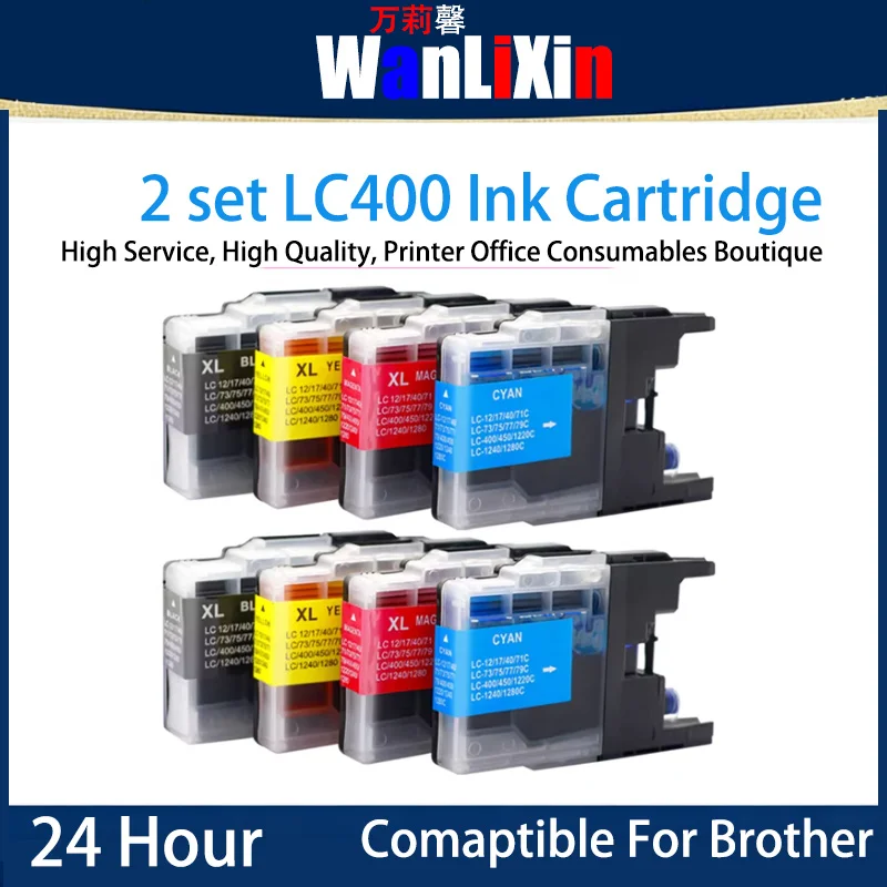 

2 set LC400BK Ink Cartridge Compatible For Brother MFCJ625DW J6710DW J5910DW J825DW J6910DW Printer