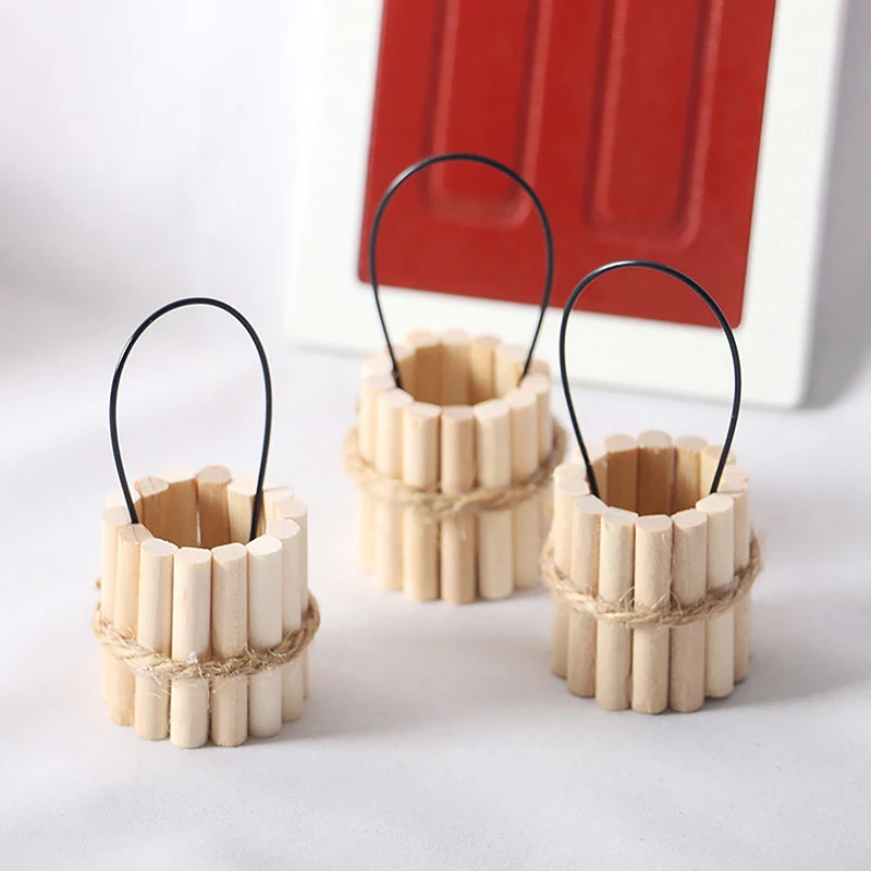 Simulation Wooden Bucket Dollhouse Toy Micro Landscape Model Cask Miniature Dollhouse Accessory Decoration Mini Photo Props Gift