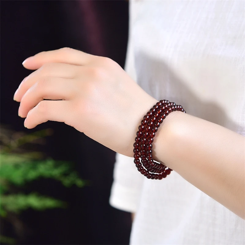 5MM Natural Garnet Triple Circle Bracelet Charms Handmade Fortune Energy Bangle Mineral Woman Amulet Jewelry Gift 1PCS