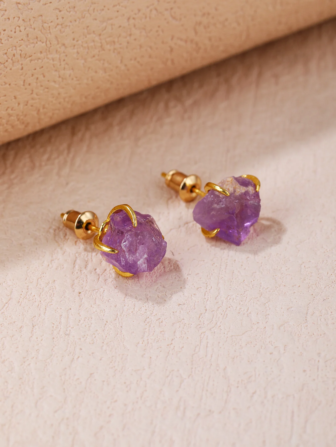 BOROSA 5Pcs Amethyst Studs Earrings Women Studs Birthstone for Women Unshaped Earrings GH007