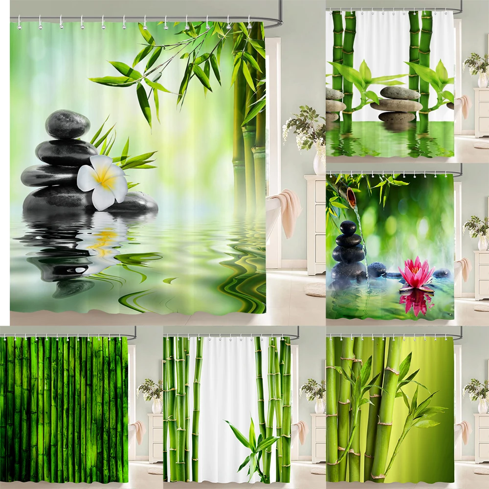 

Green Plant Bamboo Shower Curtain Bathroom Bath Curtain Waterproof polyester 3D Printed Trees 180*200cm Bath Screen With Hooks