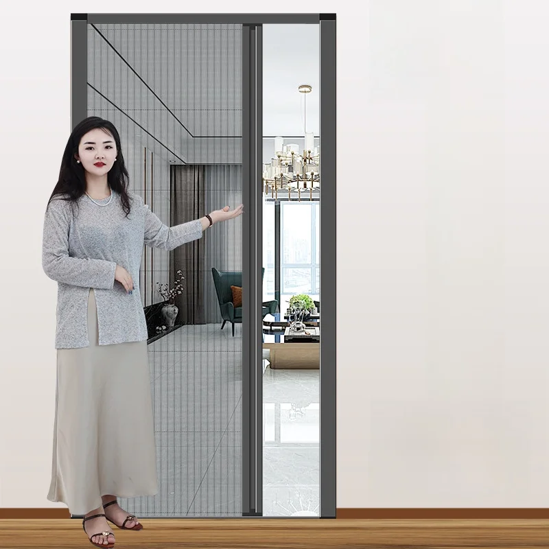 Invisible Aluminum Alloy Sliding Door Mosquito Screen Home Entrance Door Anti-Mosquito Foldable Installation Home Use
