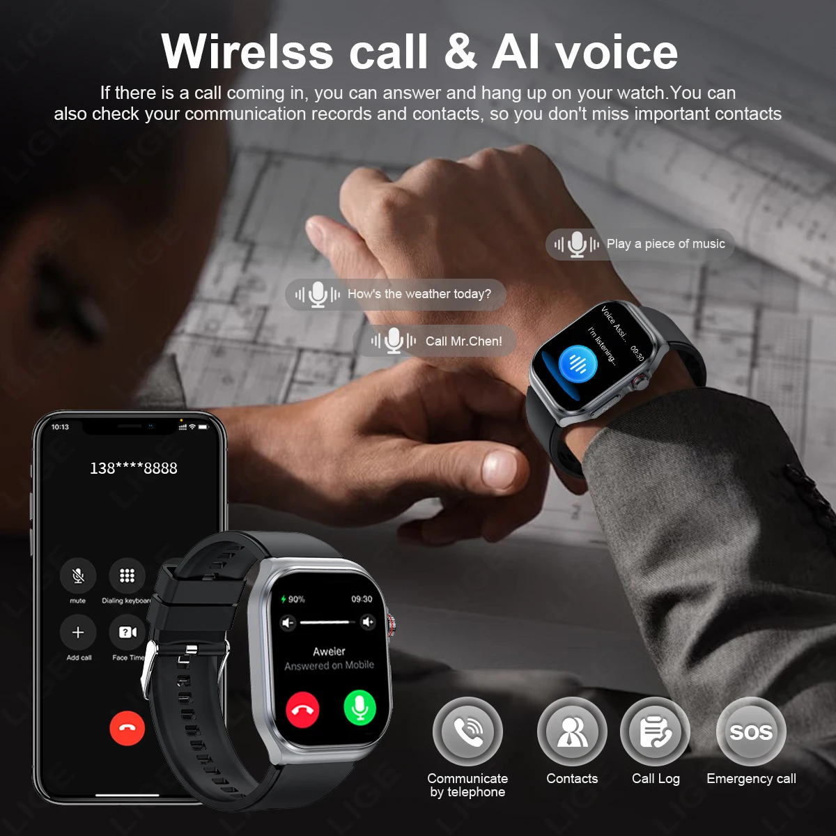 LIGE Nuovo ECG + PPG Smart Watch Micro Esame fisico Lipidi nel sangue Acido urico NFC Chiamata Bluetooth Salute Smartwatch Uomo Donna