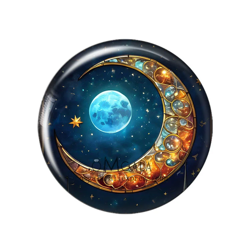 Watercolor Clipart Magical Moon 10pcs 12mm/18mm/20mm/25mm Round photo glass cabochon demo flat back Making findings