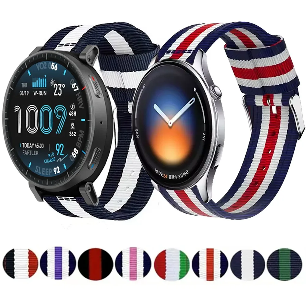 22mm 20mm Canvas Nylon Strap for Xiaomi Watch 5/2/S5-4 breathable Band OPPO Watch S-X2-X/Oneplus Watch 4-Lite Amazfit Active Max
