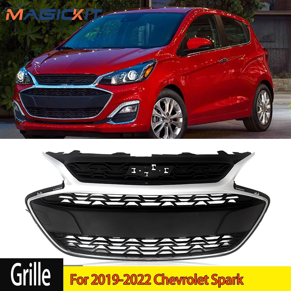 Front Grille Grill Assembly Chrome+Black 42687998 for 2019-2022 Chevrolet Spark Front Bumper Grill Grille CAR Accessories BLACK