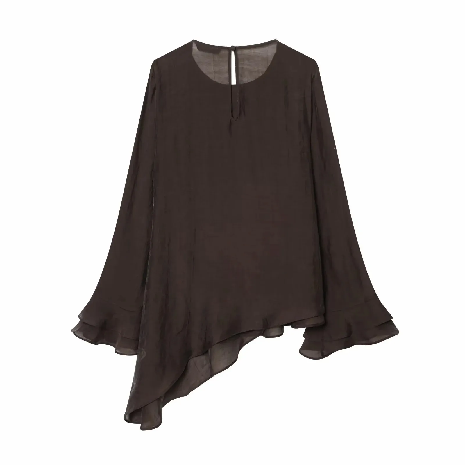 

Women Asymmetric Decorative Layering Top Women Spring Long Sleeve Round Neck Female Tops