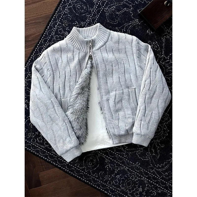 Mens Twisted Flower Velvet Sweater Cardigan Old Money Winter High End Thickened Seat Mountain Carving Knit Jacket Bramble Casual