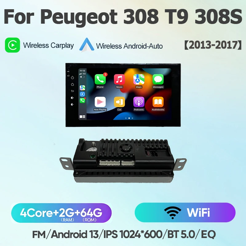 For Peugeot 308 T9 308S 2013 - 2017 Android 13 wifi+4G Carplay Car Radio Navigation GPS Multimedia Video Player BT Stereo auto image 3