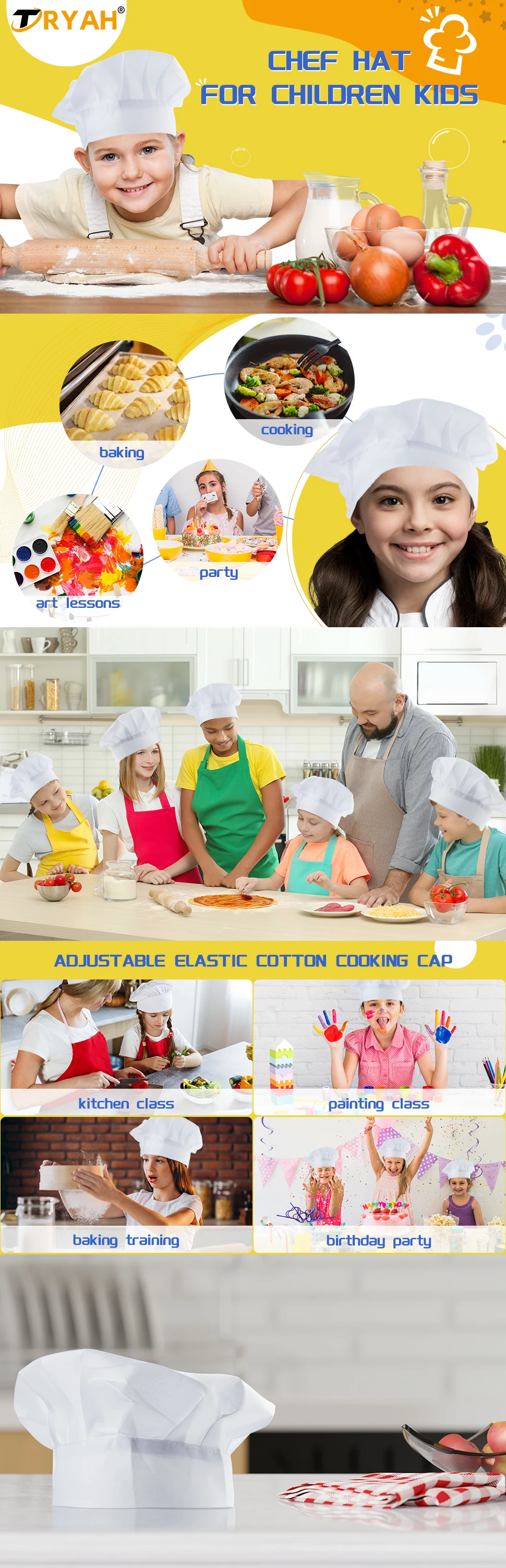 Chef Hat 's Hat  Party Hat White For  Kitchen Birthday