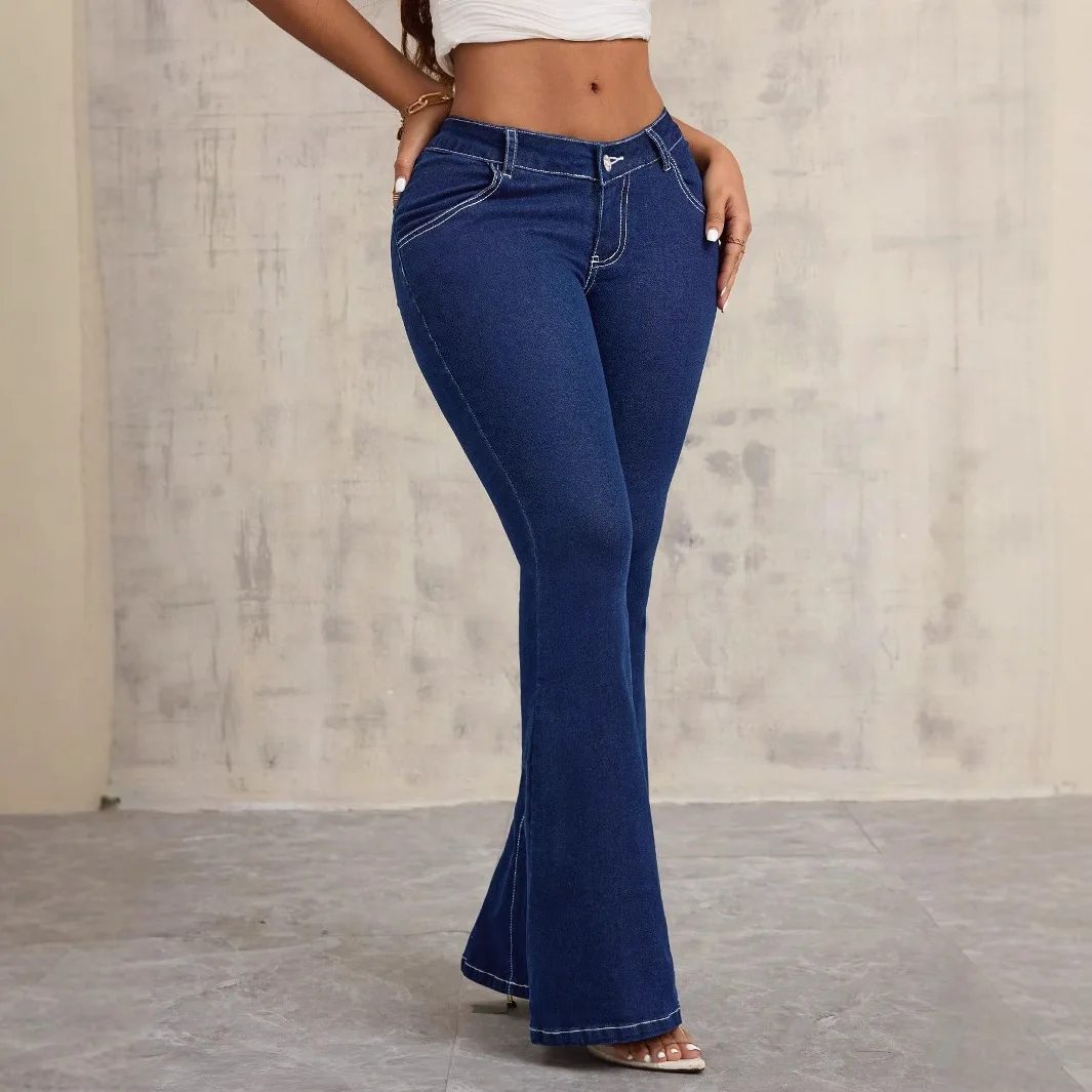 

Flare Pants Jeans Women Boot Cut Low Waist Stretch Washed Distressed Pockets Mom Vintage Trousers 2025 Streetwear Denim Club