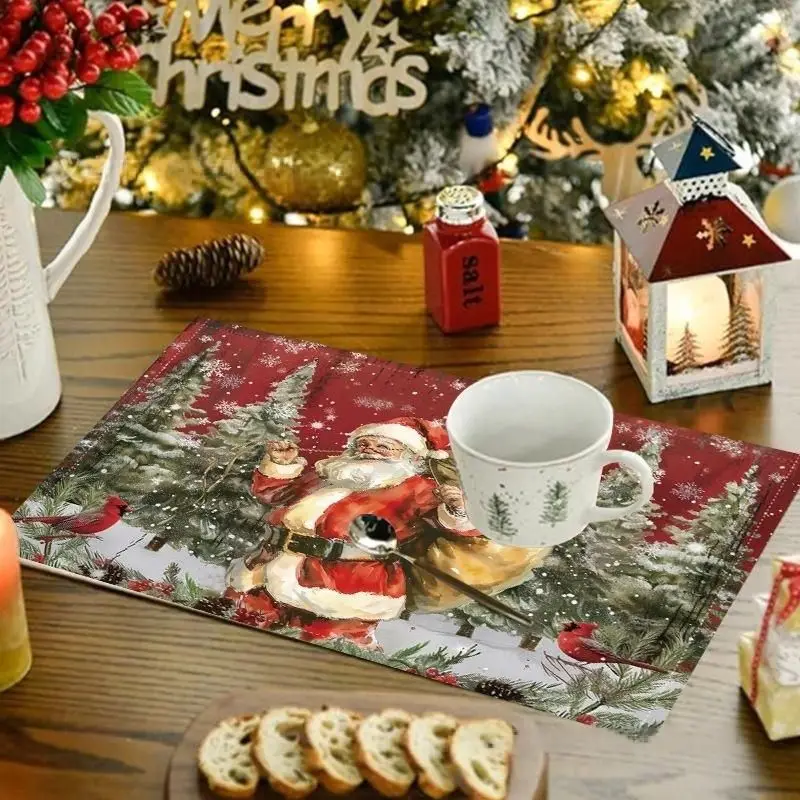 VIKAMA Blackwatch Plaid Reindeer Tree Merry Christmas Table Mat Placemat Kitchen Decor Dining Room Xmas Durable Cozy Aesthetic