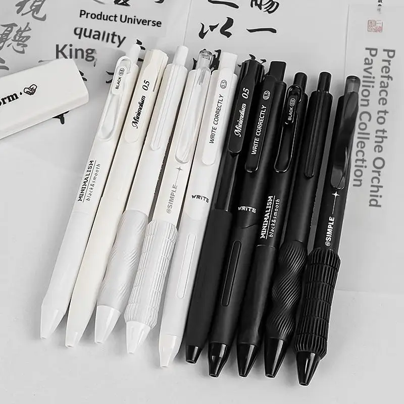 5Pcs Retractable Gel Pen Korean Fashion Simplicity Transparent Writing Pen Quick Drying ST/CS Tip 0.5mm Black Ink Scrapbook Pen