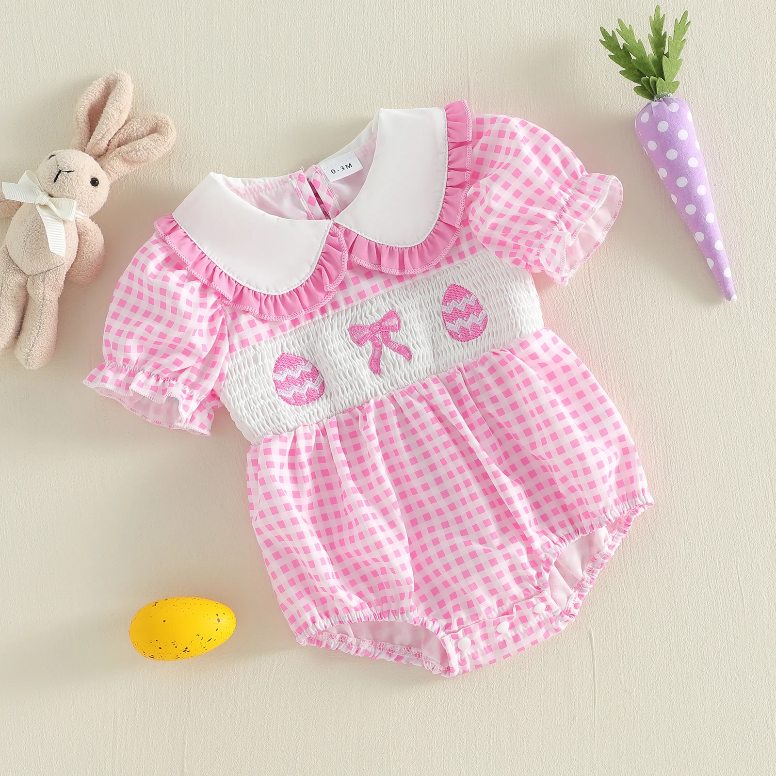 Baby Girl Easter Outfit Newborn Bow Eggs Embroidery Smocked Bubble Romper Easter Infant Cute Summer Clothes