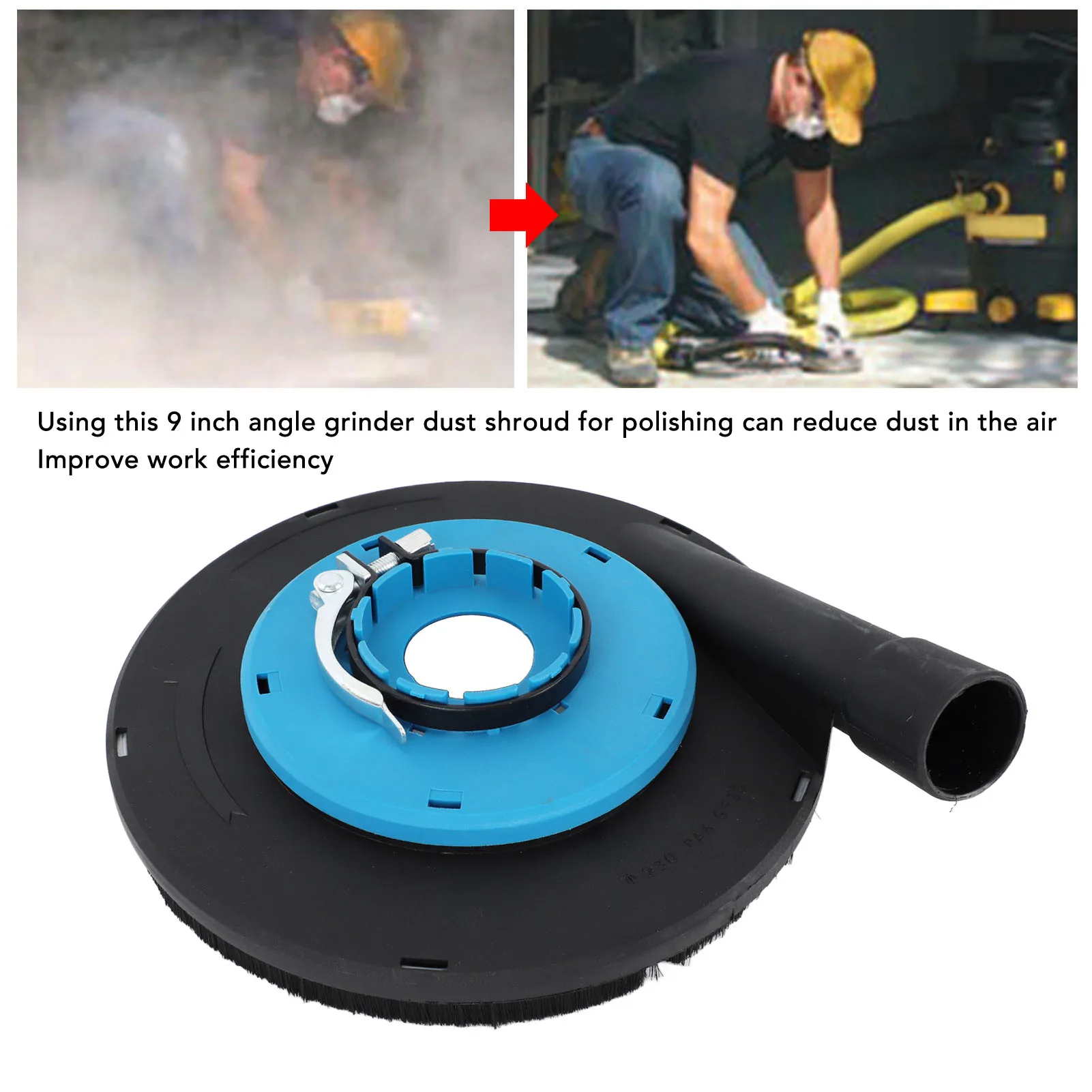

9" Angle Grinder Dust Shroud for 230mm Grinder, Efficient Stone/Concrete Polishing, Easy-Install & Durable Dust-Free Worksite