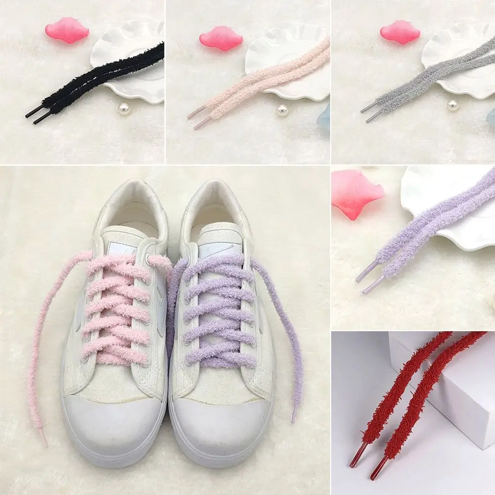 1Pair New Cute Hairy Soft Pink White Black Shoelace 120cm Women Men High-top Canvas Flat Shoes Laces Accessories