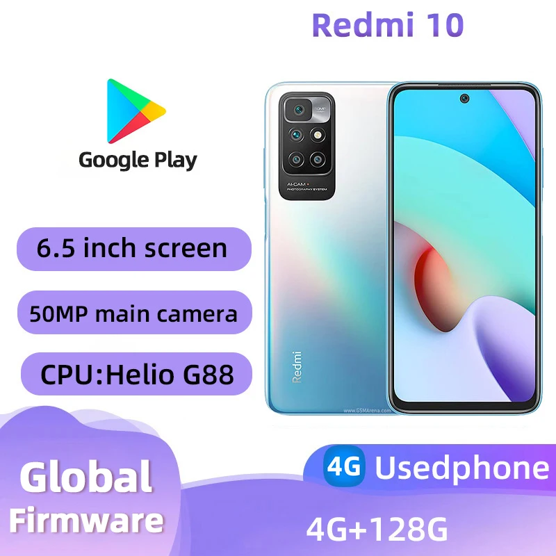 Redmi 10 4g Smartphone Android 6.5 inches RAM 4GB ROM 128GB MediaTek Helio G88 5000mAh Battery Used Phone